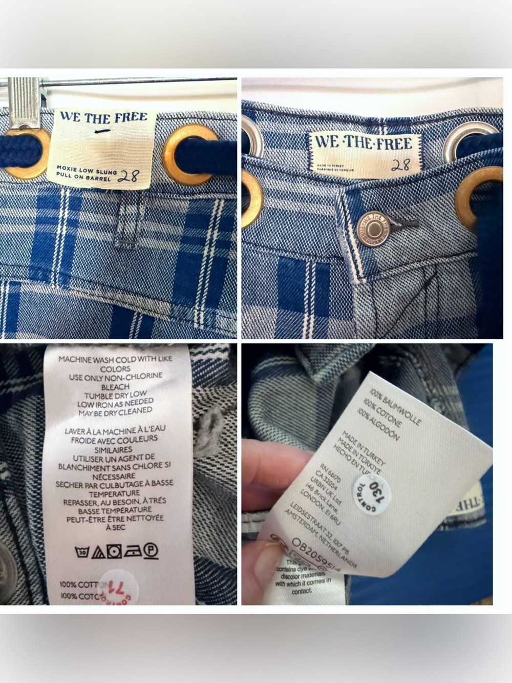 NWOT We the Free People Moxie Barrel Jeans Blue Plaid Retail $168 SZ 28 - Picture 5 of 5